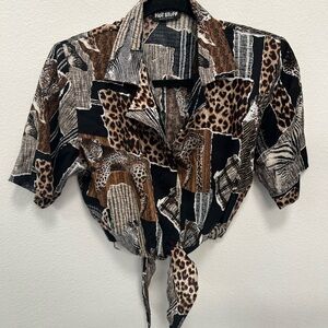 Vintage Hot Stuff Animal Print - Tie Front Shirt - Safari Patchwork - Made USA